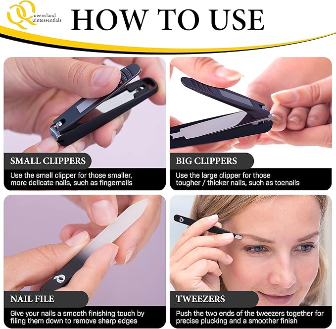 Nail Clipper Set - Nail Clippers for Men/Women - Includes Toenail/Fingernail Clippers, Tweezers, Crystal Nail File - Perfect for Thick Nails - Manicure/Pedicure Tool Kit