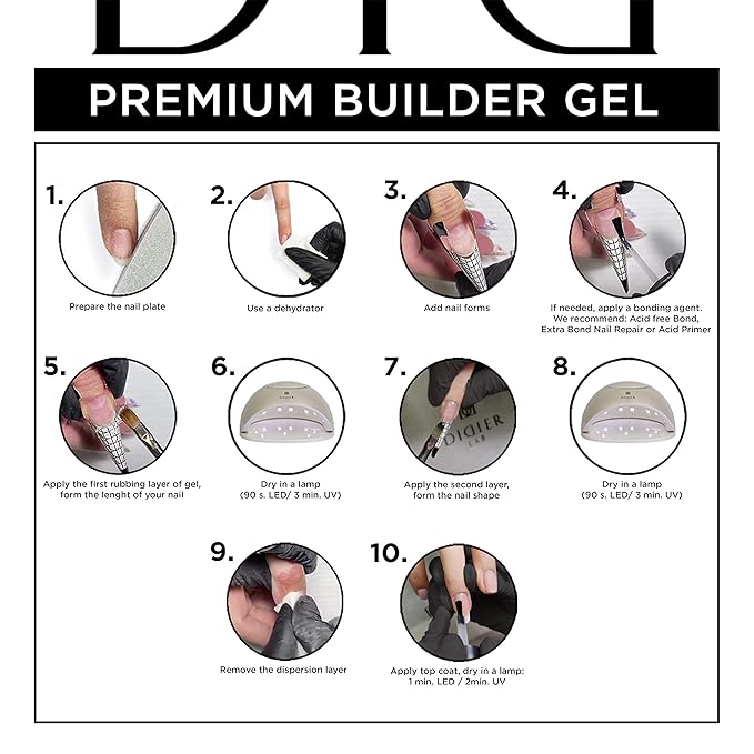 Didier Lab Premium Builder Gel Pink Mask - Strengthens Natural Nails - LED UV Hard Gel for Nail Repair and Extensions - 1.76 fl oz