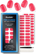 Real Gel Nail Strips (No UV Light Needed) - 44Pcs Salon Quality Nail Stickers - Long Lasting Polish Wraps for Women, Easy Apply & Remove (Cherry Pop Red)
