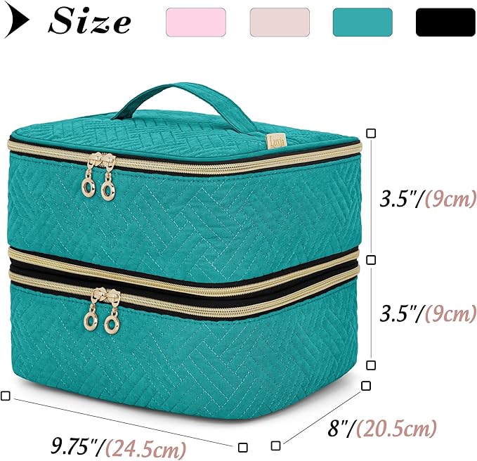 LUXJA Detachable 2 Layers Nail Polish Organizer - Hold 60 Bottles (15ml - 0.5 fl.oz), Nail Polish Case with Tools Storage Pockets (Patented Design), Teal