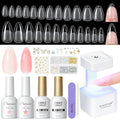 PEACECOLOR Gel Nail Kit, 240Pcs Short Medium Almond Nail Tips with U V Light 2PC Jelly Gel Polish Nail Glue Top Coat Stickers Rhinestones Easy Extension Set DIY Salon Gifts for Women