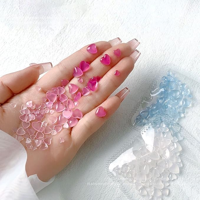 100PC UV Sensitive Heart Nail Art Decoration Mix 4/6/8mm Light Color Change Rhinestone Gems Crafts Nail Art Nail Jewelry Accessories, Blue
