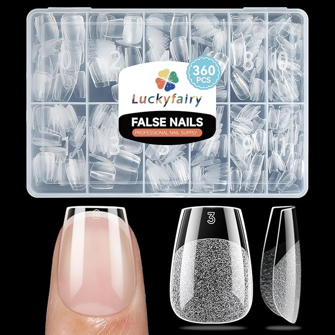 Extra Short Coffin Nails Tips: XS Pre-shape Press on Short Nails Full Cover Gel Tips 360Pcs, 12 Sizes Clear Coffin Nail Acrylic False Fake Nails Extension DIY Salon