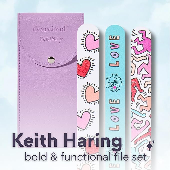 Keith Haring Nail Files Set - Double-Sided Emery Boards with Travel Pouch