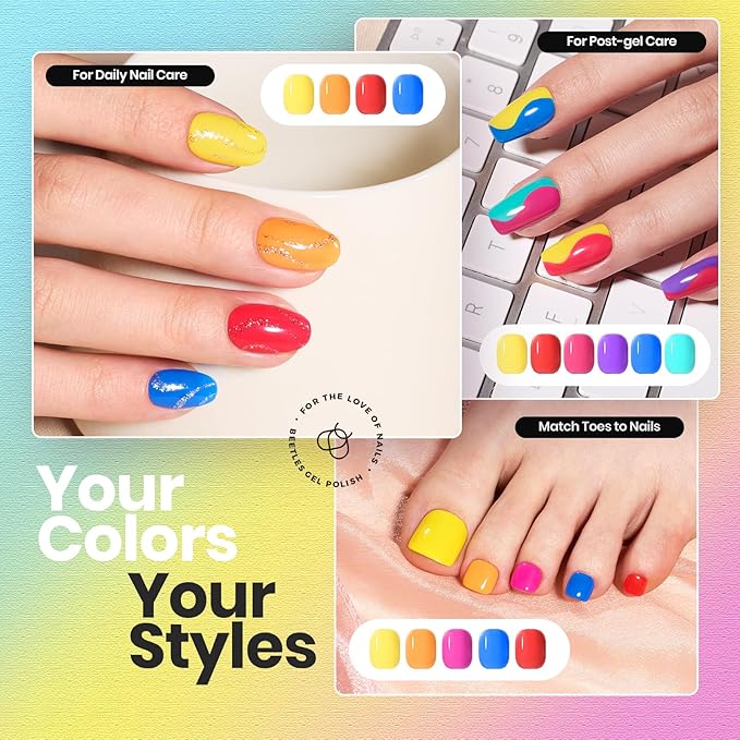 Beetles Neon Nail Polish Set - Quick Dry Nail Polish Kit 12 Colors Hot Pink Green Blue Yellow Red Regular Air Dry Fingernail Polish Pack for Women Valentines Gift Beetles Cocktails 12 Colors