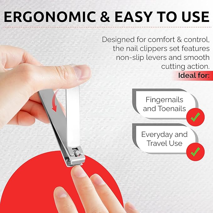 Nail Clipper Set for Men & Women – Stainless Steel Fingernail Clipper & Toe Nail Clippers with Curved & Straight Blades Toe Professional Nail Cutter Kit with Tin Case for Gift & Travel