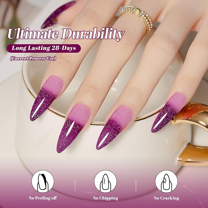 YTD Likomey Color Changing Gel Nail Polish,15ml Reflective Glitter Light Purple to Purple Mood Temperature Change Colors Thermal Ombre Fall Winter Flash Sparkle UV Varnish,HEMA Free TPO Free,WB507