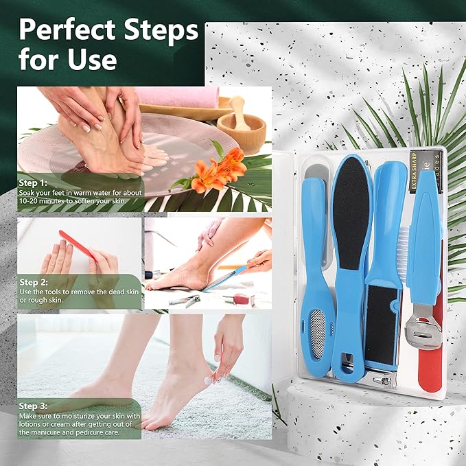Professional Pedicure Tools Kit, 20 in 1 Stainless Steel Pedicure Foot Supplies Set, Foot Files Callus Dead Skin Remover, Pedicure Foot Spa Tools at Home or Salon for Women & Men(Blue)