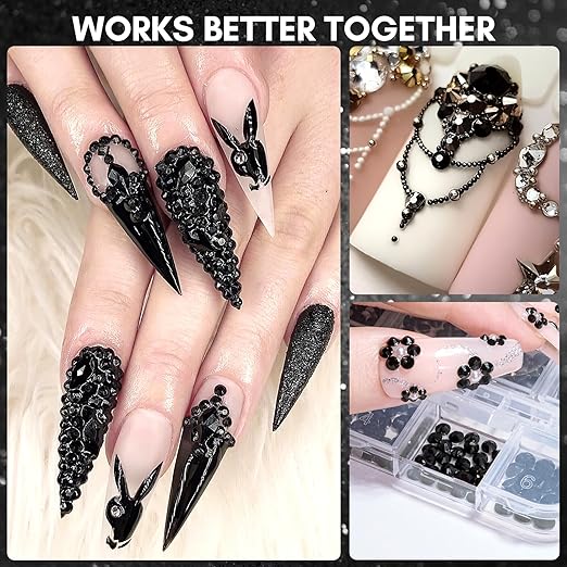 Makartt, 1110 Pcs Rhinestones Set, Black, Round, Multi-Size, Glass or Crystal, for DIY Crafts, Nail Art Supplies Accessories, Christmas Gift