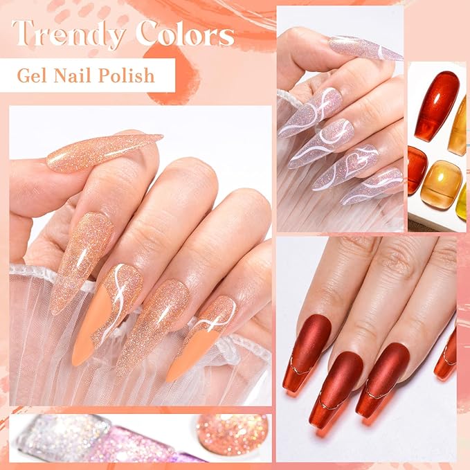 12Pcs Reflective Glitter Gel Nail Polish + Metallic Gel Nail Polish Set Gel Nail Art Manicure Kit 10 Colors