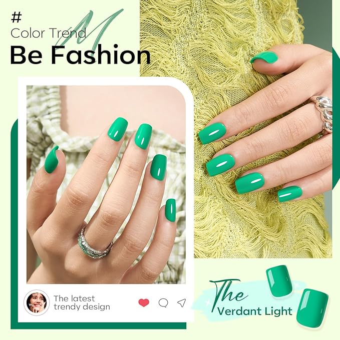 Modelones Green Press on Nails, Saint Parik's Day Short Square Fake Nails, Summer Spring Reusable Nail Kit with Nail Glue Adhesive Tabs Mini Nail File, Nails Press Ons 32Pcs16 Sizes, Women Girl Gift