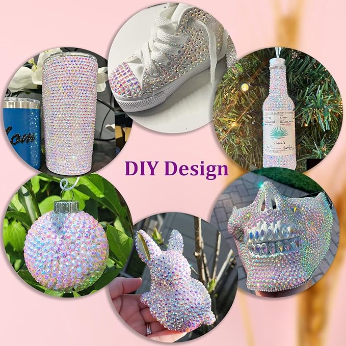 Resin Jelly Rhinestones for Crafting with B7000 Jewelry Glue, 1 Box Transparent AB Flatback Crystals with 2Pcs 10ml Glue, Bedazzling Non Hotfix Gems for DIY Tumblers Clothing Shoes Manicure