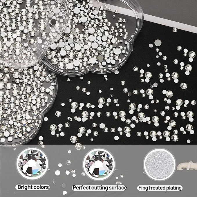 Crystal Flatback Rhinestones 3150Pcs, Nail Gems, Nail Art Decoration Glass Crystal Diamonds Craft, Gems Stones for clothes shoes bags DIY, Picking Pen/Tweezers kit(7 Sizes-crystal) HINABTRU