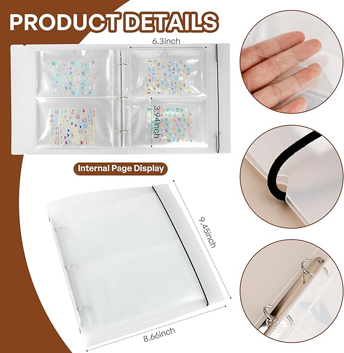 160 Slots Nail Sticker Book Nail Art Decals Sticker Organizer Binder Empty Stickers Holder DIY Design Tools (Large)