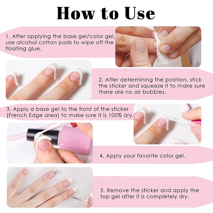 French Tip Nail Stickers, 90 Sheets 3420 Pieces Manicure Strips, 3 Designs Self-Adhesive Moon Shaped Tip Stickers Guide for DIY Decoration