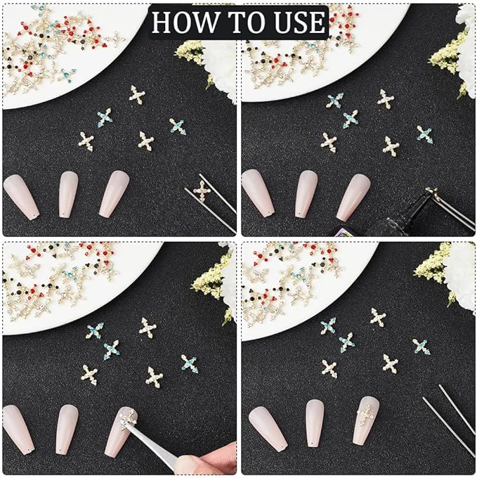 CRASPIRE 30Pcs 6 Styles Cross Nail Charms 3D Y2K Luxury Nail Gems Set Metal Alloy Rhinestone Pearl Flat Gothic Vintage Punk Studs Decor for Women Nail Art DIY Crafts Jewelry Christmas Decor Cellphone