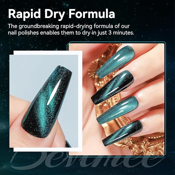 Cat Eye Nail Polish Air Dry Fast, Cateye Magnetic Nail Polish Quick Dry Blue Nail Lacquer Non-Gel Long Lasting Nail Concealer Polish for Women Girls DIY Home 12ML
