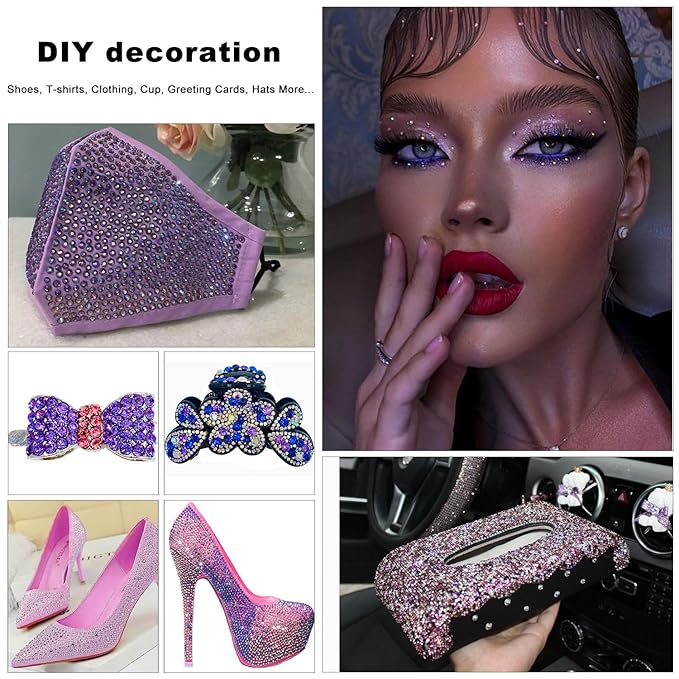 4240Pcs lt.Amethyst AB Flatback Rhinestones 6 Sizes Crystal Diamonds for Nail Art Crafts Clothes Shoes with Tweezers and Picking Pen