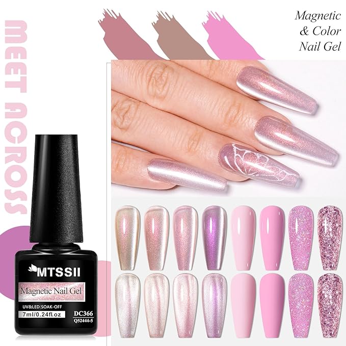 MEET ACROSS 8pcs Gel Nail Polish Set, Soak off UV LED Lamp Gel Nail Polish Cat Eye Set Home Gel Manicure Kit 7ml (Cat Eye + color Gel-6)