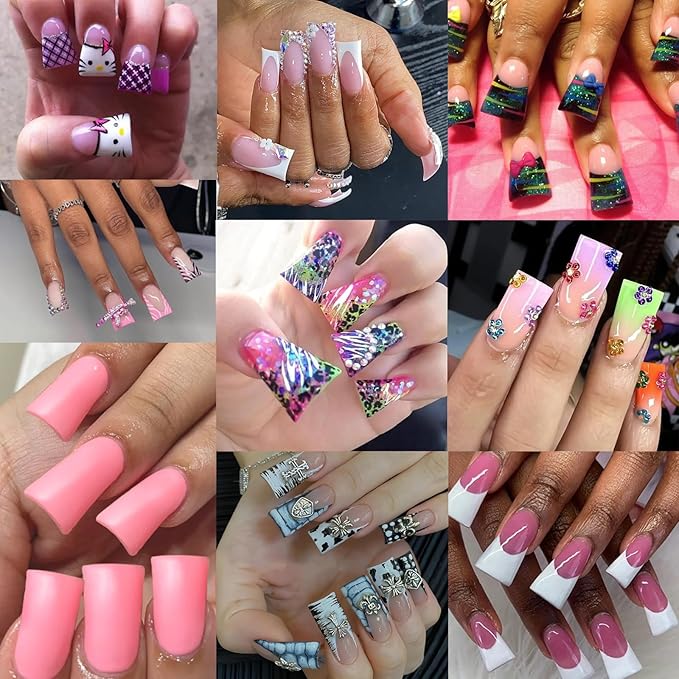 BlueZOO Duck Nail Tips, 500Pcs Clear C Curve False Nail Tips for Acrylic Nails, Gel Half Cover Wide French Nails 10 Sizes, Y2K Nail Extension Professional Salon & Home DIY Nail Art for Women Girls
