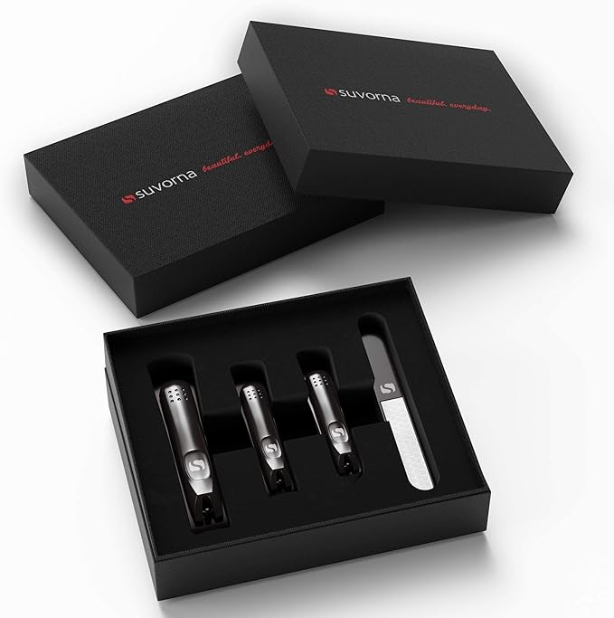 Suvorna Nail Clipper Set with Fingernail Cleaner for Under Nails - Large Nail Cutters for Thick Toenails, Edgy Nail Clipper and Nail File - Nail Clippers for Men and Nail Clippers for Women