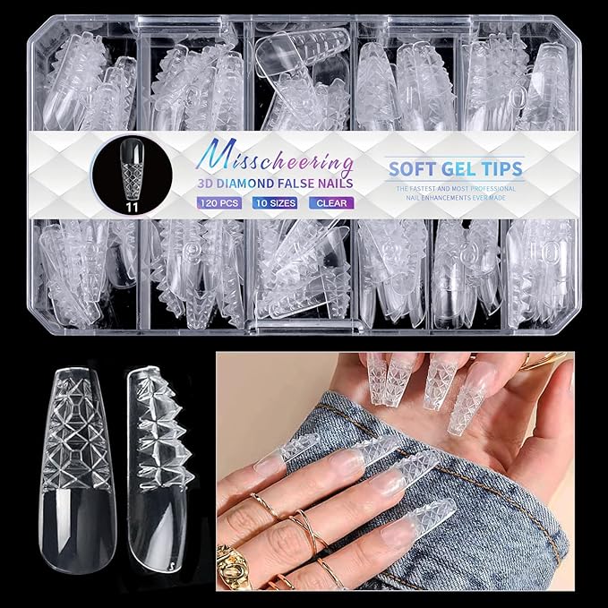 3D Diamond Shaped Polygel Nail, Extension Clear Full Cover False Nail Tips, Hybrid Gel Acrylic Nail, Diamond Fake Nails, 14 Sizes Building Artificial Press on Nail (style 11, 120pcs)