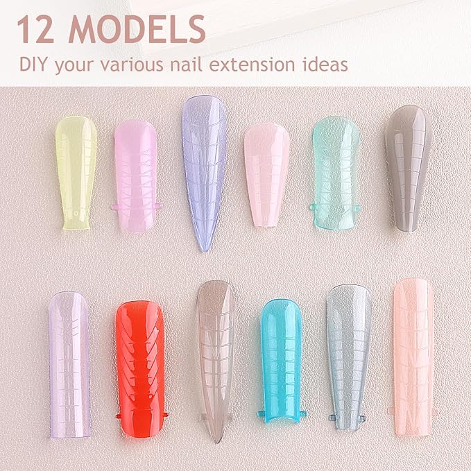 288pcs Polygel Nail Forms Kit, 12 Sizes Reusable Dual Forms For Builder Gel Ballerina Stiletto Square Nail Extension Molds With Tools for Home Manicure, Professional Nail Salon Supplies