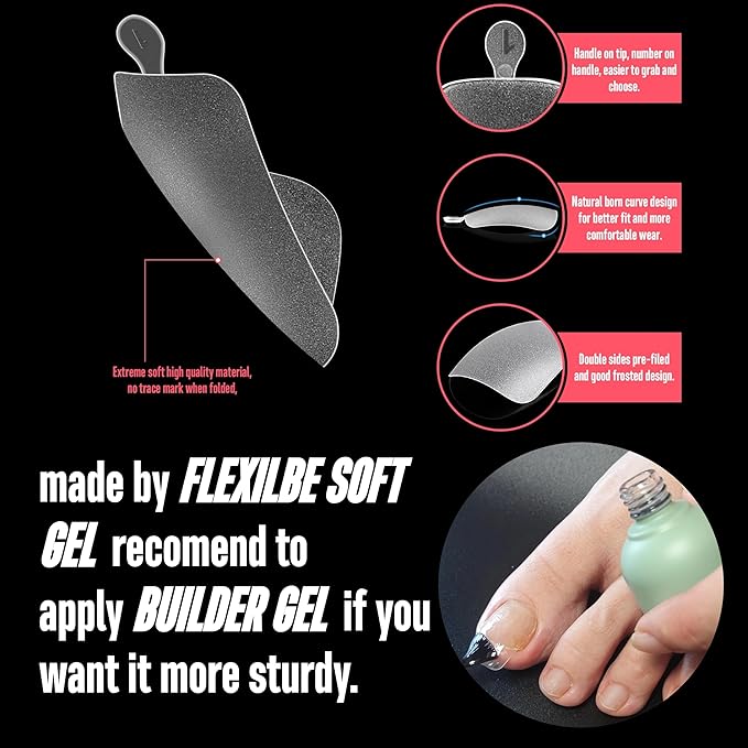 NOVO OVO 120 pcs Long Toe Nail Tips Press on, Curved Full Cover Longtoes Claw, Clear Double Matte Pre-filed Nail Extension for Pedicure Acrylic, Tapered Square Soft Gel Toenails x 12 Sizes