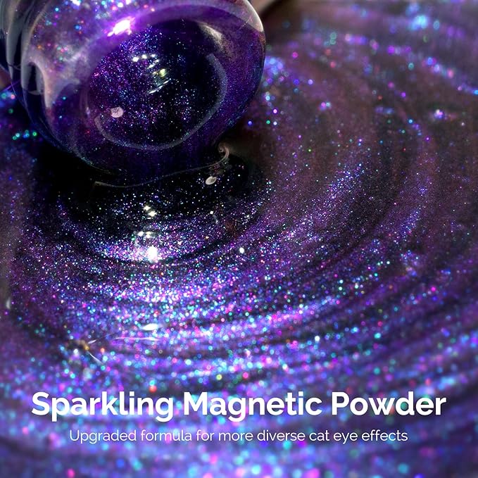 MelodySusie 9D Chameleon Cat Eye Gel Nail Polish, 0.5 Fl Oz Blue Glitter Holographic Magnetic Nail Polish with Magnet, UV Nail Polish for Nail Art Manicure Salon DIY at Home G1702
