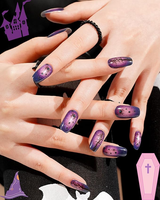 20pcs Halloween Semi Cured Gel Nail Strips - Salon Quality DIY Wraps,UV Needed