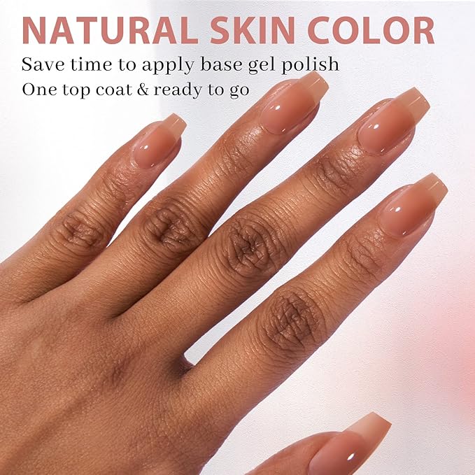 BTArtbox XCOATTIPS Gel Nail Kit - Short Coffin Press on Nails with Gel Glue, Top Coat, Nail Lamp, Pre-colored Short Nail Tips Brown Fake Nails for Daily Nail Art