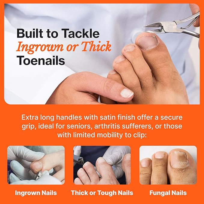 Toenail Clippers for Thick Nails, Medical Grade Stainless Steel Nail Nippers Trusted by Podiatrists for Seniors, Men, and Women – Ideal for Thick Toenails & Foot Care