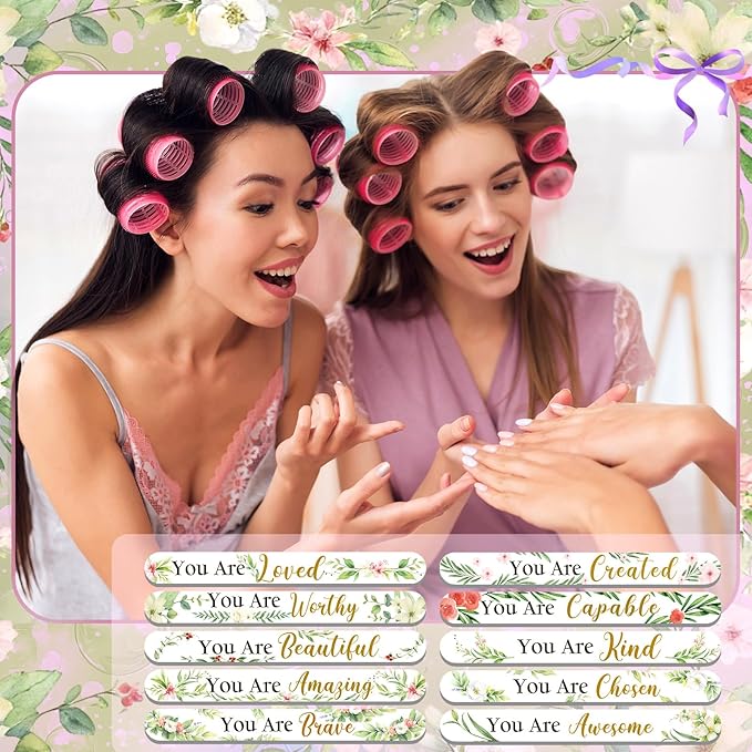 Therwen 50 Pack Inspirational Gift for Women Flower Christian Double Sided Nail File Bulk Mini Emery Board Thank You Gift for Employee Teacher Staff Coworker Women Mother