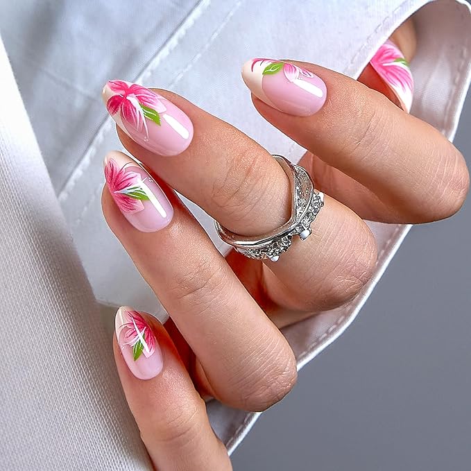 CurvLife Soft Gel Alomond Press On Nails, Long-Lasting Reusable Fake Nails Kit with Glue & Tabs, 30pcs Salon-Quality Stick On Nails for Women At-Home Manicure (Cream Bloom)