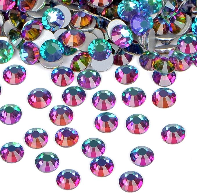 1440PCS Art Nail Rhinestones Non Hotfix Glue Fix Round Crystals Glass Flatback for DIY Jewelry Making with one Picking Pen (ss20 1440pcs, Green Volcanic)