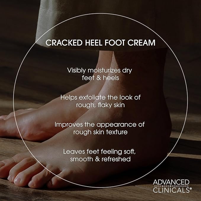 Advanced Clinicals Cracked Heel Foot Cream Skin Care Moisturizer Lotion For Feet W/Shea Butter | Helps Heal Cracked Skin, Rough Spots, Calluses, & Dry Skin | Foot Lotion | Hand Lotion| Large 8 Fl Oz