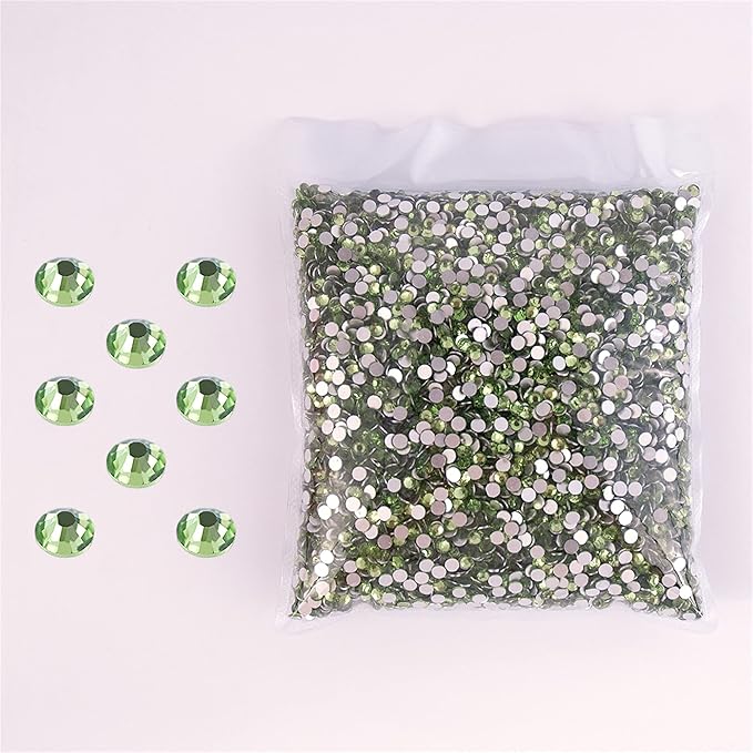 SS3-SS20 Crystal Glass Rhinestone Round Shape Flatbase Strass for DIY Nail Art Decorations Craft Making 14400PCS/Bag (SS20：4.6-4.8mm, Light Green)