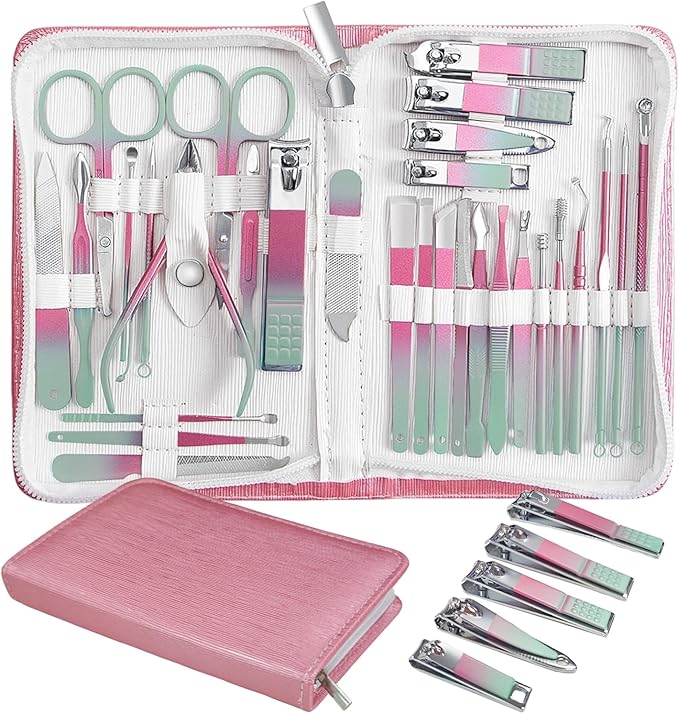 Nail Clippers Set 30 Pcs Professional Grooming Kits, Fingernail and Toenail Clipper Cutters, Ear Wax Removal Kit, Pedicure Tools, Manicure Tools with Luxurious Travel Case