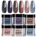 AZUREBEAUTY Dip Powder Nail Set 6 Colors Dark Light Blue Purple Brown Wine Red Shimmery Sparkle Shiny Fall Winter Dipping Powder Starter Kit French Nail Art Manicure Salon No Need Nail Lamp Cured