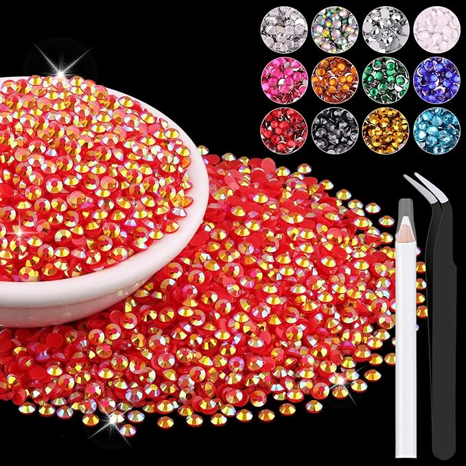 8000PCS 3mm Resin Jelly Rhinestones in Bulk (Red AB), Bedazzling Flatback Crystals Rhinestones for Crafting DIY Nail Decoration, Gems Diomand Charms for Tumbler Shoes Clothing Fabric