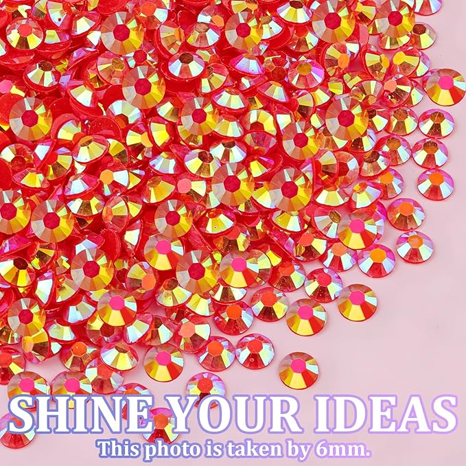 Resin Jelly Rhinestones for Crafting with B7000 Jewelry Glue, 1 Box Red AB Flatback Crystal with 3Pcs 10ml Glue, Bedazzling Non Hotfix Gems for DIY Tumblers Clothing Shoes Manicure