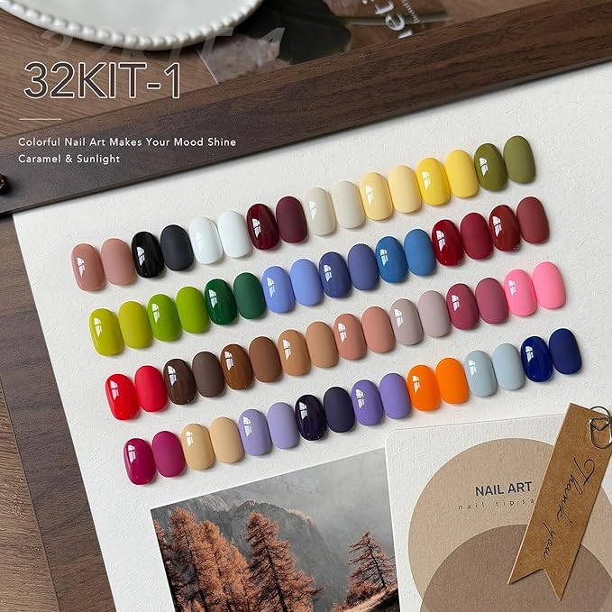 GAOY Gel Nail Polish Kit with UV Light, 32 Colors Gel Polish Set Red Black White Pink Blue with 5 Pcs Soak off Base Glossy Matte Glitter Top Coat & Builder for Nail Art DIY Manicure at Home