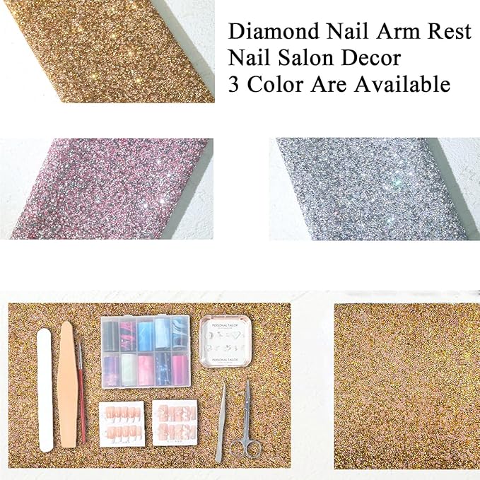Crystal Nail Art Table Mat Shiny Manicure Hand Rest Pad Foldable Arm Rest for Nails Tech Practice Hand Holder Makeup Mat for Vanity Nail Art Tools