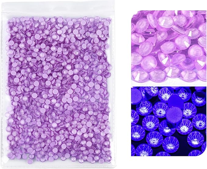 Blinginbox Flatback Rhinestones Round Gems, 1440pcs Luminous Series Glass Stones Neon Gems Non Hotfix Crystal Rhinestones for Nail Charms Crafts Clothes Tumblers,Lt.Violet Neon,SS20.