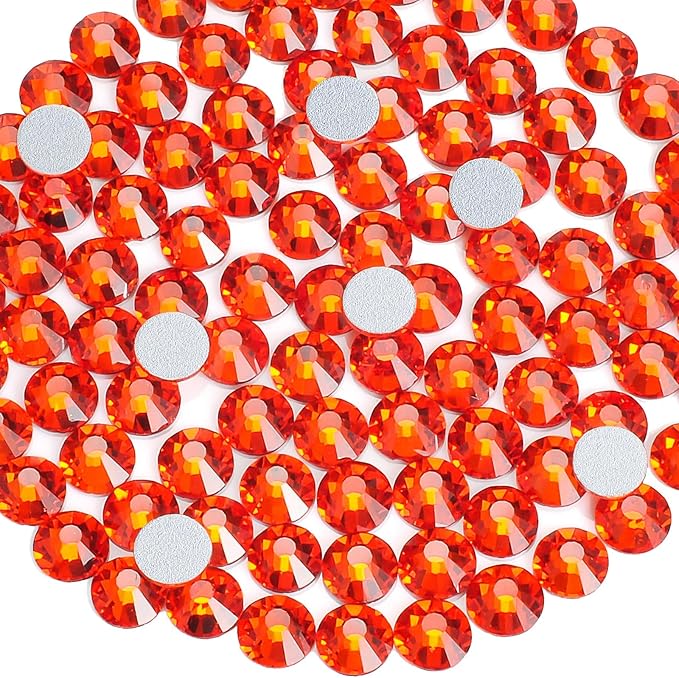288pcs Flat Back Rhinestones Glitter Round Crystal Gems Glass Rhinestones for Crafts Nail Art Clothes Shoes DIY Decorations, Orange, SS30, 6.3-6.5mm