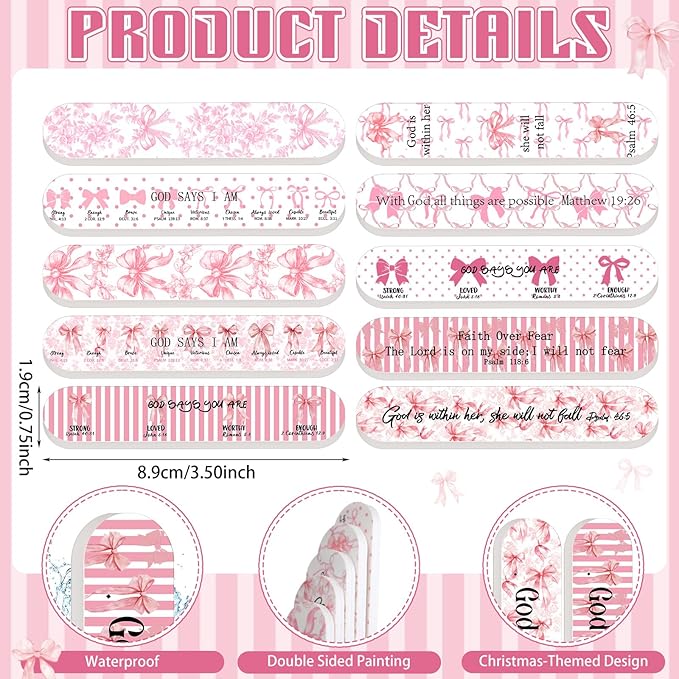 50 Pcs Christian Gifts for Women Bulk Women's History Month Gift Christian Pink Coquette Bow Nail File Bulk Coquette Birthday Party Favors Pink Religious Appreciation Gifts for Employee