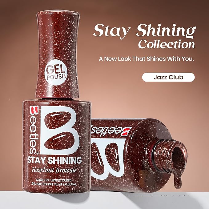 Beetles Glitter Gel Nail Polish - 15ml Stay Shining Hazelnut Brownie Gel Polish Holographic Glitter Nail Art Uv Led Home Salon Long-Lasting Soak-Off Gel Gift for Women