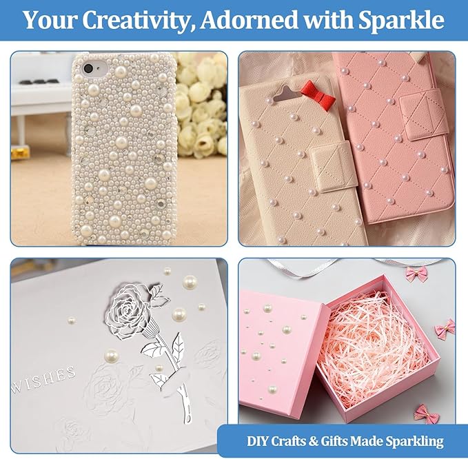 2426 pcs Self Adhesive Pearl Gems for Crafts Flat Back Pearl Stickers for Nails, Face, Body, Hair 6 Sizes (3-10mm) for DIY Art, Wedding Makeup, Scrapbooking