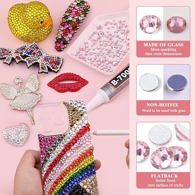 600PCS SS30/6mm Crystal Rhinestones (Light Pink) with 2Pcs 10ml B7000 Jewelry Glue, Bedazzling Flatback Glass Rhinestones for Crafting, Gems Diomand Charms for Tumbler Shoes Clothing Mugs Nail Art