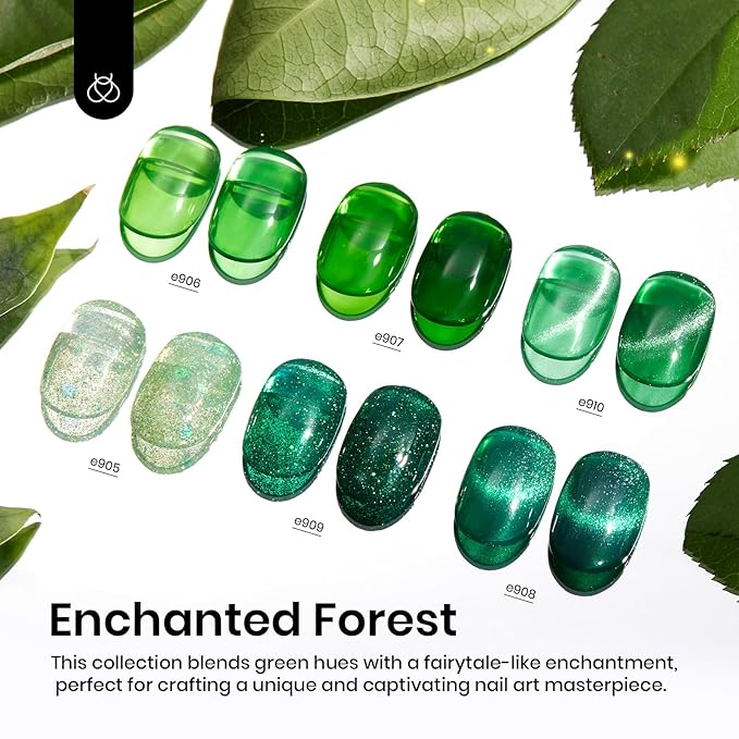 beetles Gel Polish Green Gel Nail Polish Set, St Patrick Day 6 Colors Cat Eye Jelly Glitter for Salon Manicure Nail Art DIY at Home UV LED Needed Gifts for Women Girls Enchanted Forest